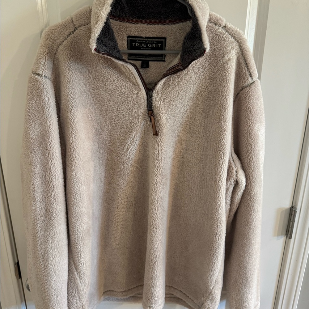 True Grit Tan Zip Up Sweater Soft Textured Fleece